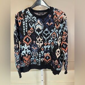 Liverpool Sweater 1X Plus Jacquard Drop Shoulder Crewneck EUC Tribal Aztec Black